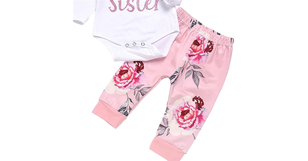 Thumbnail: Baby Girl Clothes Set Newborn Outfit Little Sister Romper Top and Rose Printed P
