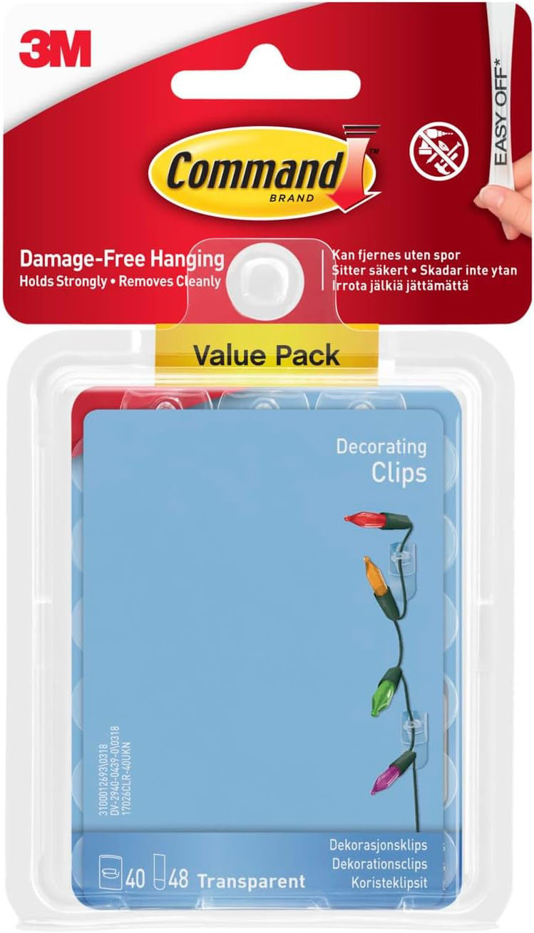 Thumbnail: Command Decorating Clips, Value Pack of 40 Mini Hooks and 48 Small Adhesive Stri