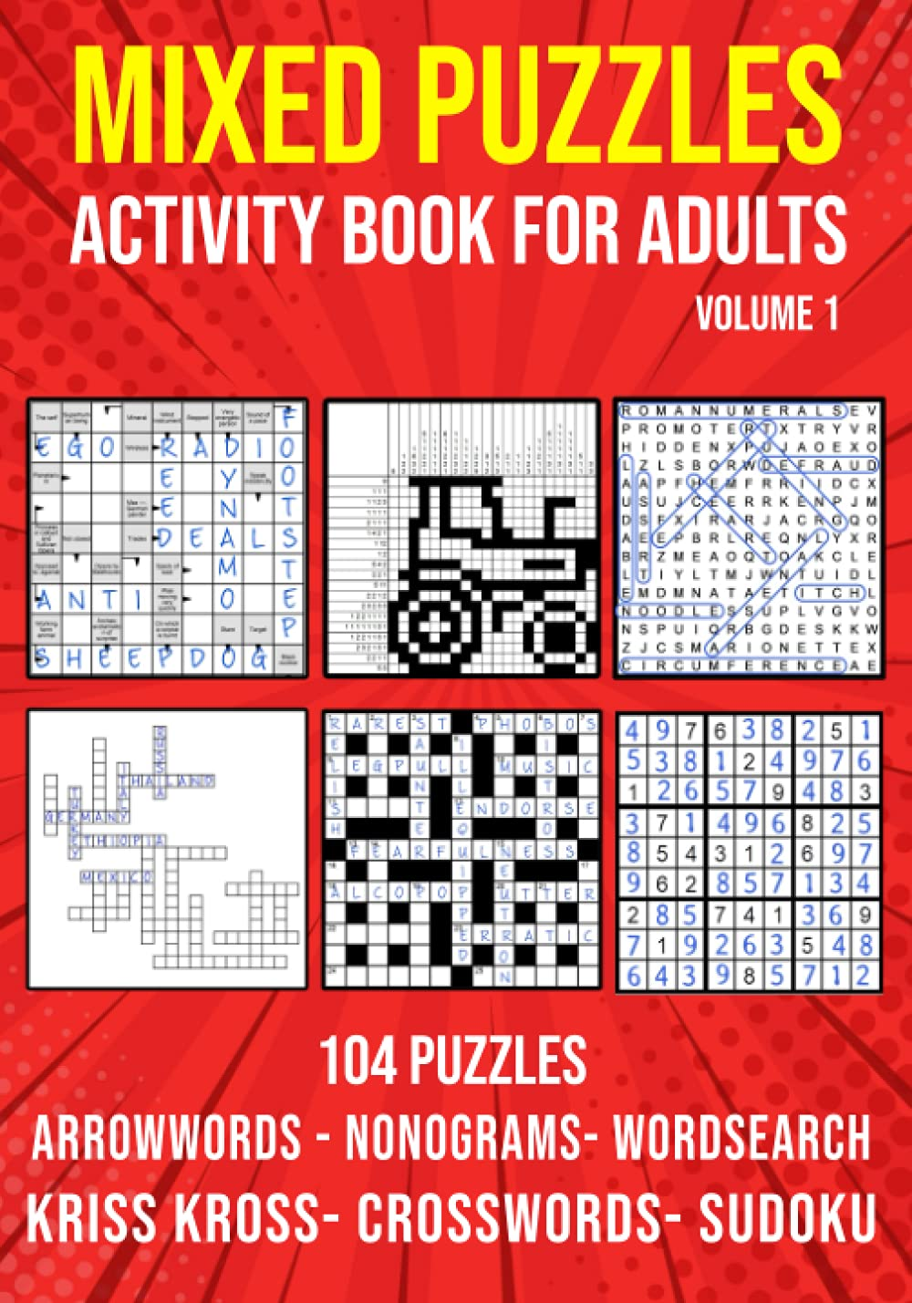 Puzzle Book for Adults Mixed: Arrowwords, Crossword, Kriss Kross, Wordsearch, Su