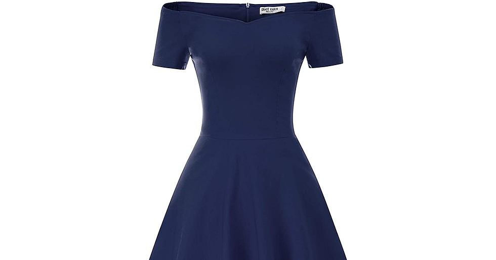Thumbnail: GRACE KARIN Women 50S Vintage Hepburn Retro off Shoulder A-Line Dress Stretchy S