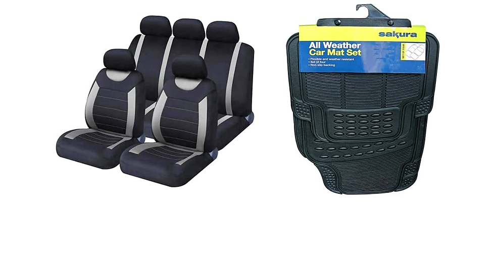 Thumbnail: Sakura Car Seat and Headrest Covers Carnaby Black SS5397 & Black Rubber Boot Mat