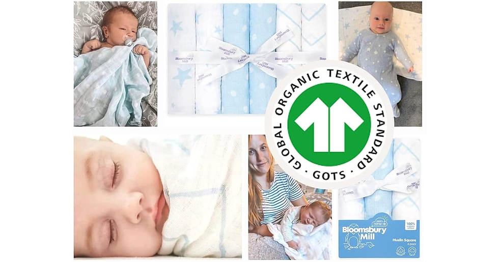 Thumbnail: Bloomsbury Mill - Pack of 6 - 100% Organic Cotton Muslin Squares – Breathable & 