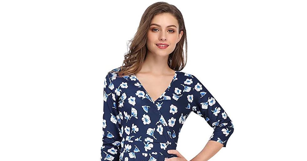 Thumbnail: Hiqueen Women V-Neck A-Line Fit Flare Swing Party Dress