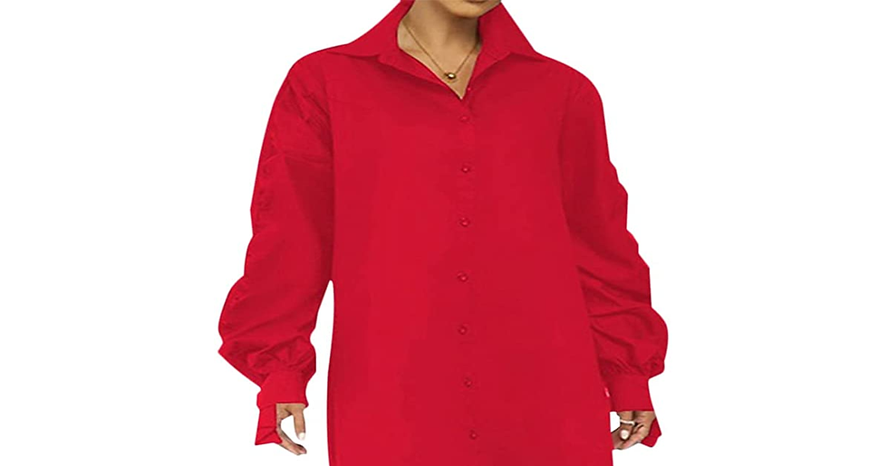 Thumbnail: VONDA Women Long Sleeve Maxi Dresses Full Length Button Shirt Dress with Asymmet