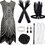Thumbnail: PLULON 1920S Sequin Beaded Fringed Flapper Dress with 20S Accessories Set