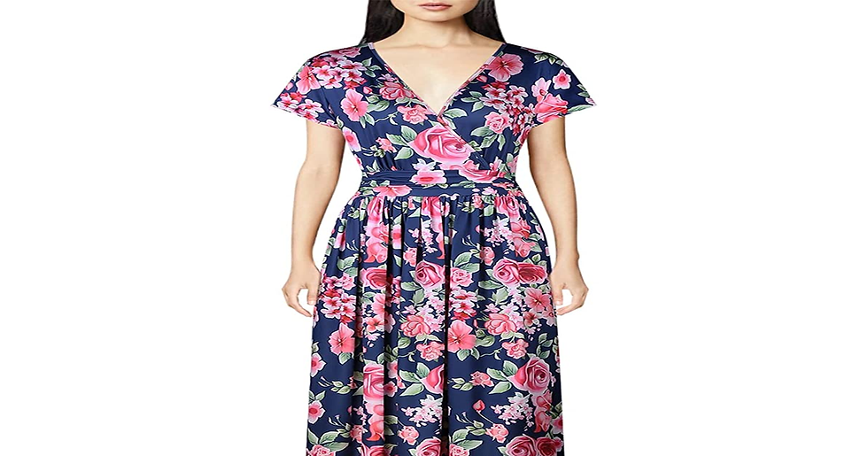 Thumbnail: OUGES Women'S Summer Casual V Neck Short/Long Sleeve Floral Pattern Wrap Ladies 