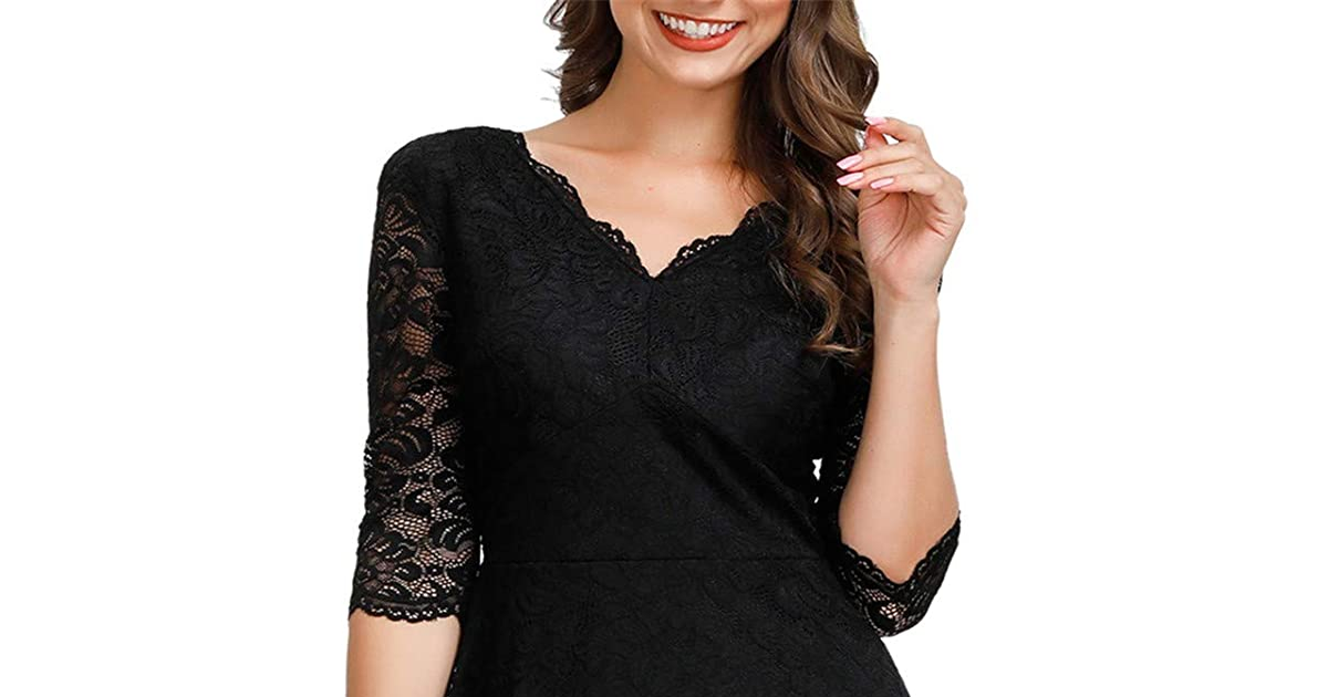 JASAMBAC Women'S V Neck Lace Vintage Formal Wedding Guest Cocktail Party Dress