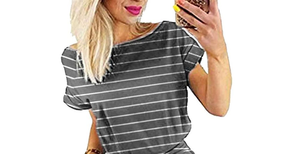 Thumbnail: Smile Fish Women'S Striped Elegant Short Sleeve Midi Dresses Pockets Casual Penc