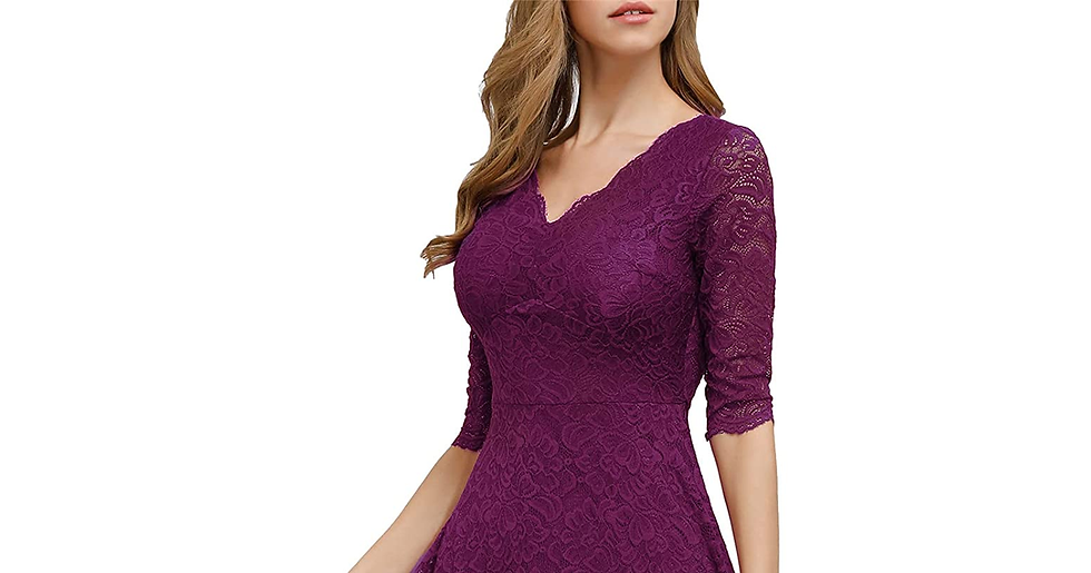 Thumbnail: JASAMBAC Women'S V Neck Lace Vintage Formal Wedding Guest Cocktail Party Dress