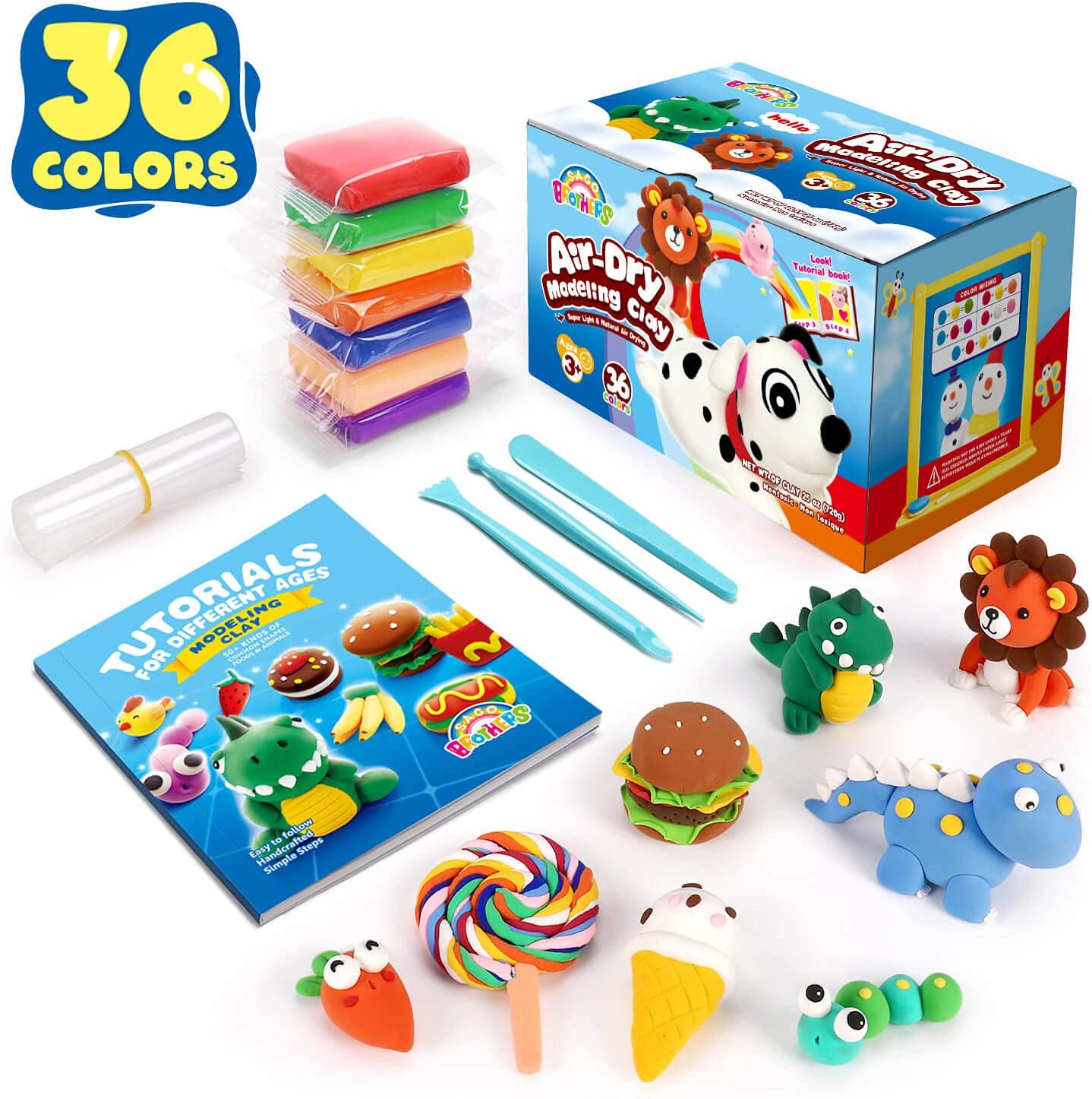 Air Dry Clay,36 Colors Modelling Clay Set with 3Clay Tools&Book,Diy Ultra Light