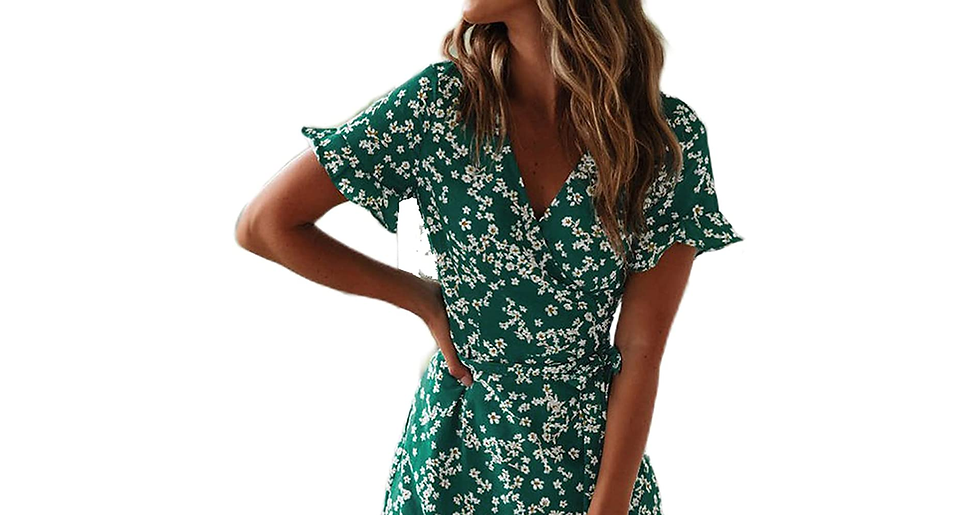 Thumbnail: TOPLAZA Beach Dress Women Chiffon V Neck Flower Print Short Sleeves