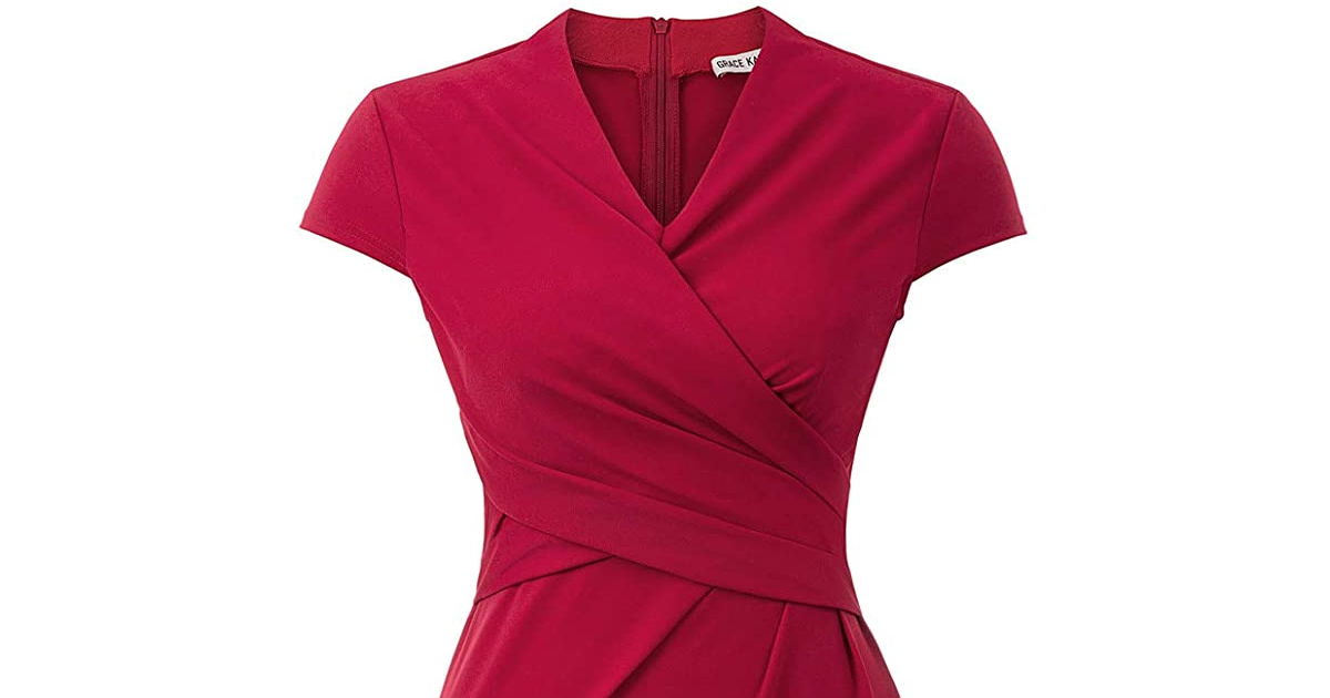 GRACE KARIN Women Vintage Fancy Party Slim Bodycon Dress Elastic Cap Sleeve Pleated Casual Office Dress