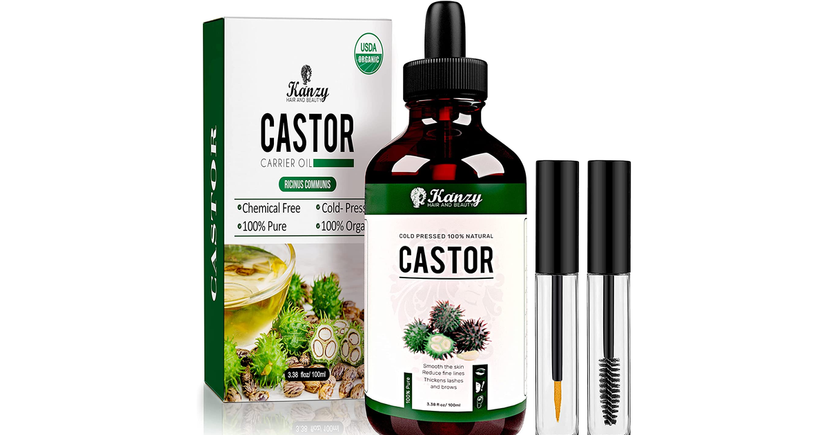 Kanzy Organic Castor Oil for Eyelashes and Eyebrows 50Ml Cold Pressed Castor Oil for Hair Growth 100% Natural and Pure Castor Oil with Brushes for Hair, Beard, Nails and Skin