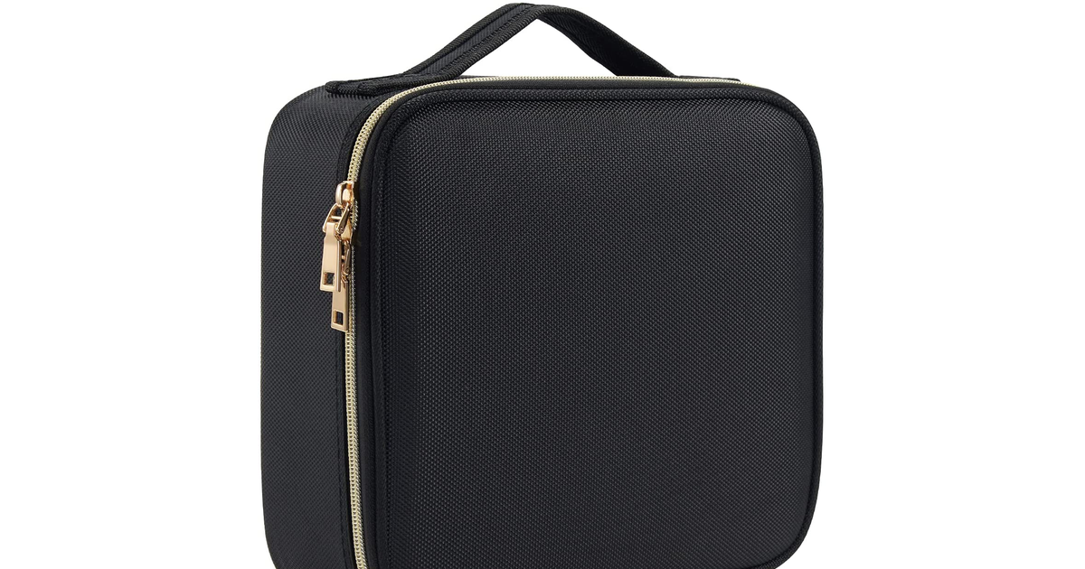 Travel Makeup Bag Cosmetic Case Vanity Beauty Organiser Box Nail Polish Cosmetic Tools Storage Case with Removable DIY Dividers Compartment, Black