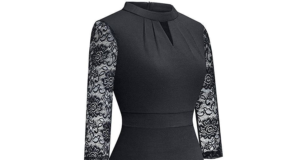 Thumbnail: HOMEYEE Women'S Elegant Hollow Out Lace Sleeve Swing Pleated Party Cocktail Dres