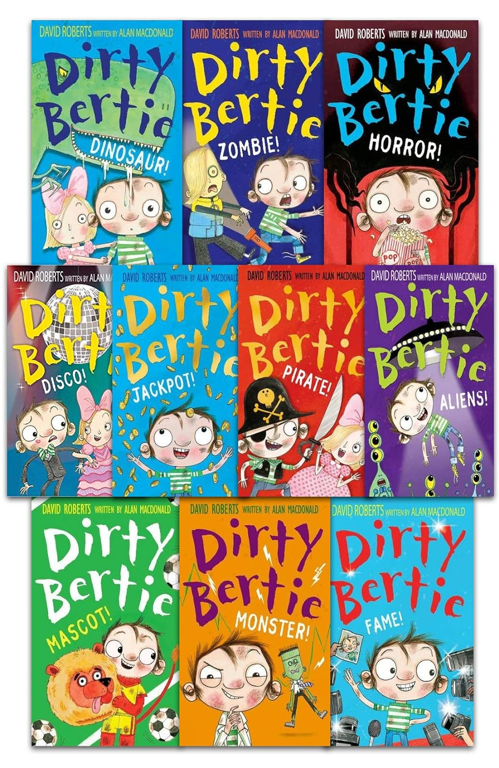 Dirty Bertie Series 3 Collection David Roberts 10 Books Set Disco, Monster, Fame