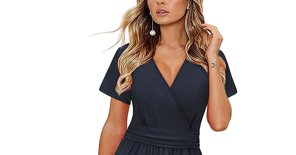 Thumbnail: OUGES Women'S Summer Short Sleeve V-Neck Floral Casual Ladies Dress with Pockets