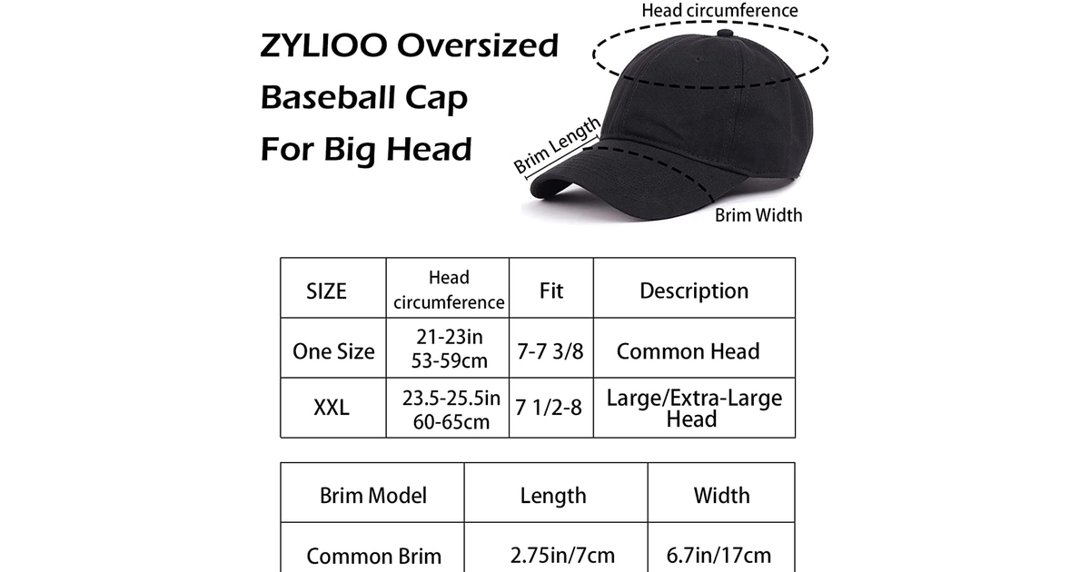 Zylioo XL/XXL Baseball Caps Large Running Sports Cap Hats Oversize Dad Cap Class