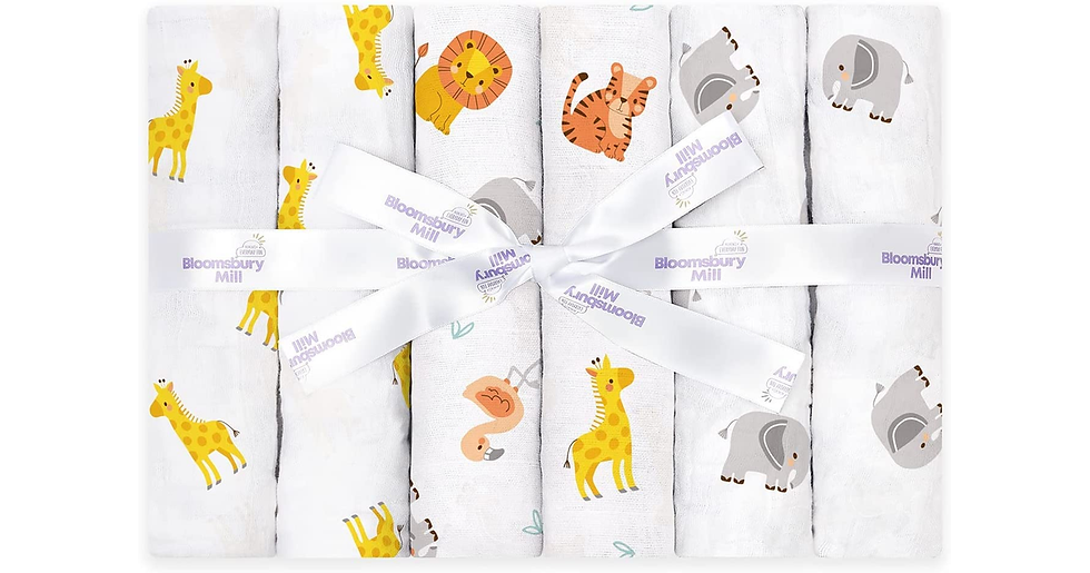Thumbnail: Bloomsbury Mill - Pack of 6 - 100% Organic Cotton Muslin Squares – Breathable & 