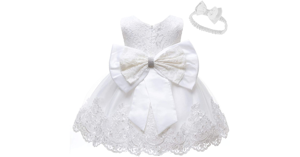 Thumbnail: LZH Baby Girls Lace Dress Bowknot Flower Dresses Wedding Pageant Baptism Christe