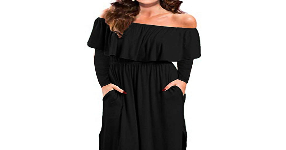 Thumbnail: KIDSFORM Women Maxi Dress Long Sleeve off Shoulders Ruffles Side Split Long Dres