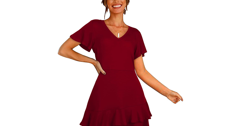 Thumbnail: Aokosor Dresses for Women V Neck T Shirt Dress Ladies Flutter Sleeve Mini Ruffle