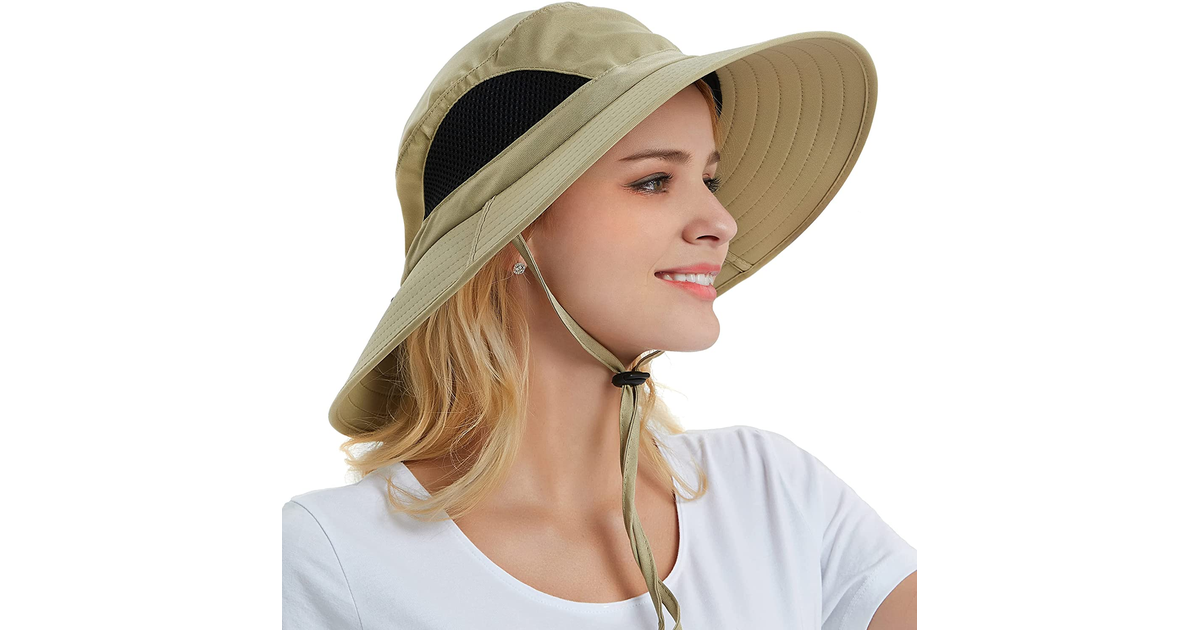 EINSKEY Wide Brim Sun Hat Summer UV Protection Beach Hat Showerproof Safari Boonie Hat Foldable Fishing Hat with Adjustable Chin Strap and Breathable Mesh Crown