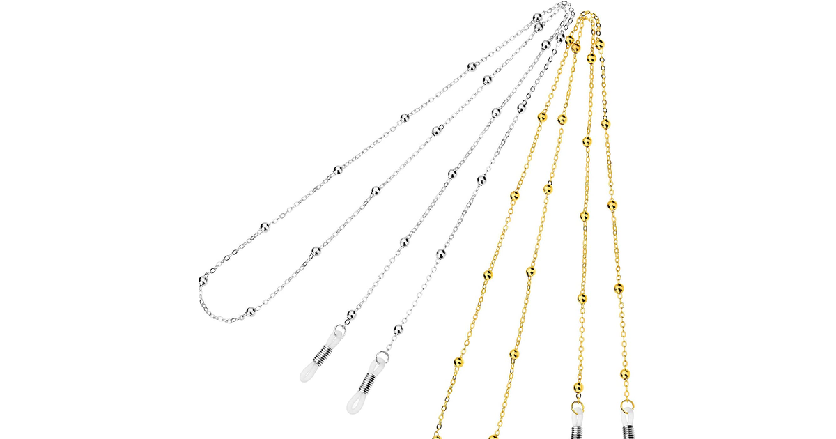 2 Pieces Eyeglass Chain Beaded Glasses Cord Sunglasses Lanyard Retainer Strap, Gold and Silver(Size: Length: Approx. 77 Cm/ 30.3 Inches)