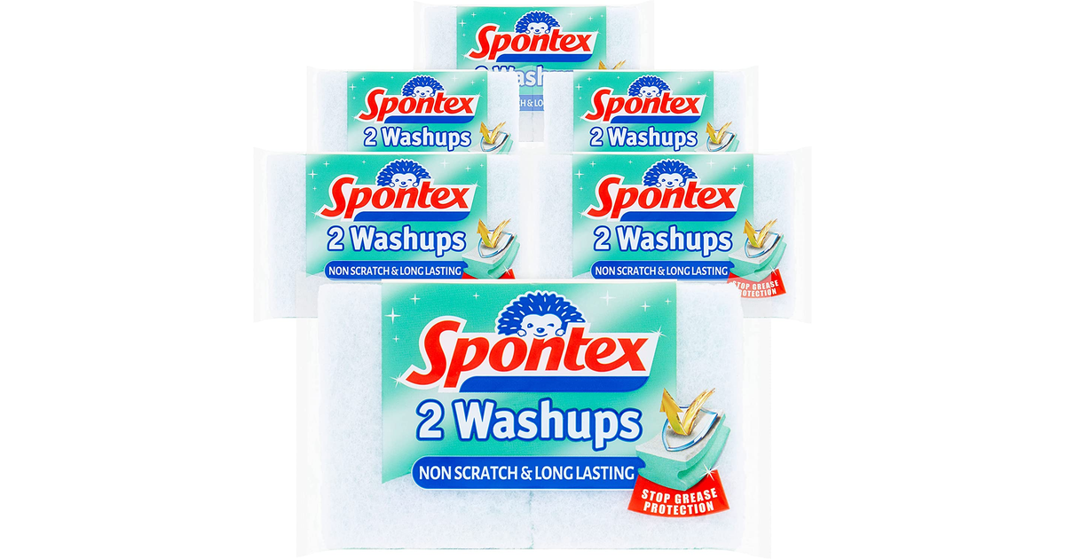 Spontex Non Scratch Washups Sponge Scourers - Pack of 6, Total 12