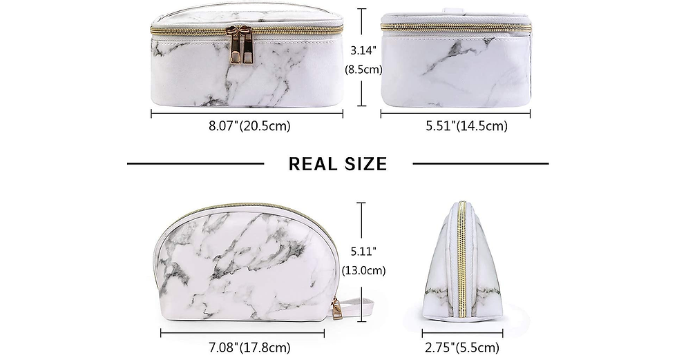 Thumbnail: Maange 2 Pcs Makeup Bag Waterproof Cosmetic Bags with Gold Zipper Portable Marbl