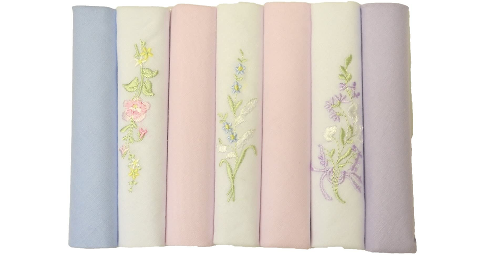 Thumbnail: 7 Ladies Assorted Embroidered and Dyed Handkerchiefs 100% Cotton, Pink Purple Bl