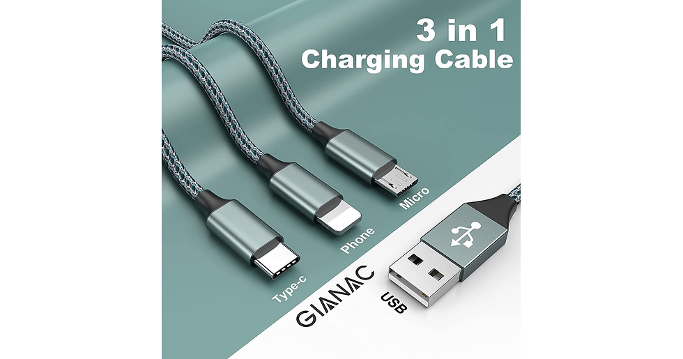 Thumbnail: Multi Charger Cable, 3 in 1 Charger Cable [1.2M] Multiple USB Cable Nylon Braide