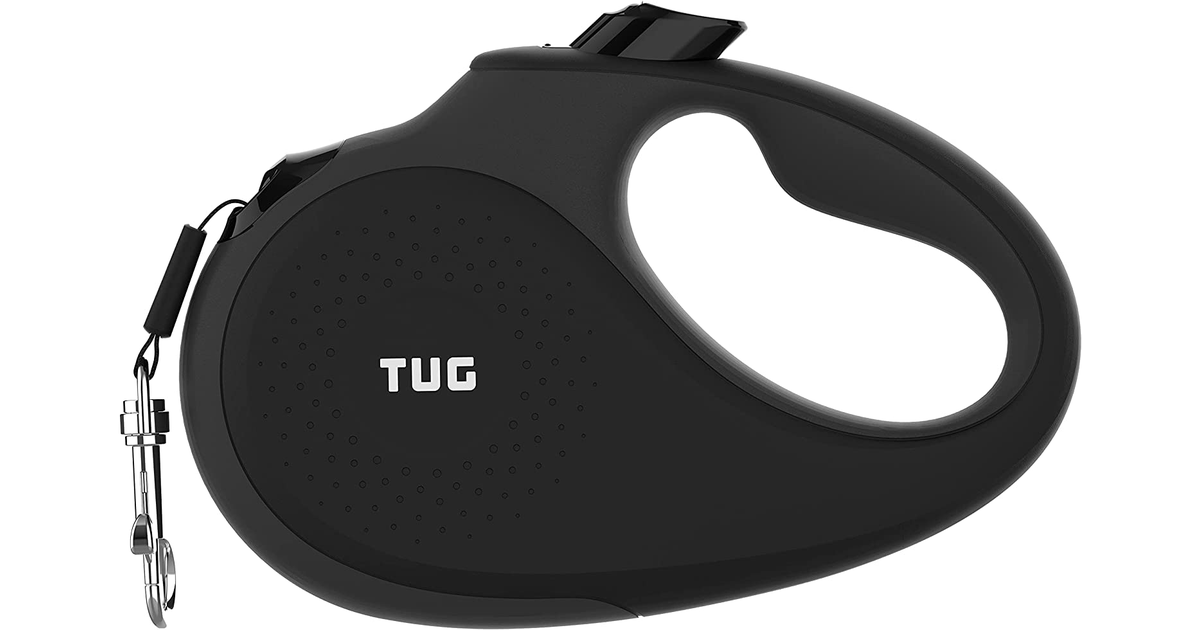 TUG 360° Tangle-Free Retractable Dog Lead for up to 15 Kg Dogs | 5 M Strong Nylon Tape | One-Handed Brake, Pause, Lock (Small, Black/Grey)