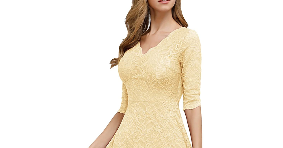 Thumbnail: JASAMBAC Women'S V Neck Lace Vintage Formal Wedding Guest Cocktail Party Dress