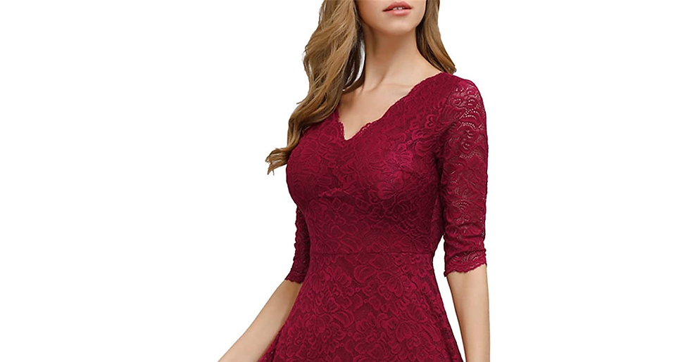 Thumbnail: JASAMBAC Women'S V Neck Lace Vintage Formal Wedding Guest Cocktail Party Dress
