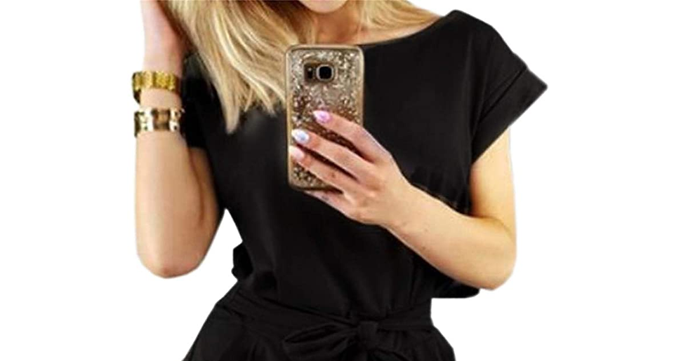 Thumbnail: Smile Fish Women'S Striped Elegant Short Sleeve Midi Dresses Pockets Casual Penc
