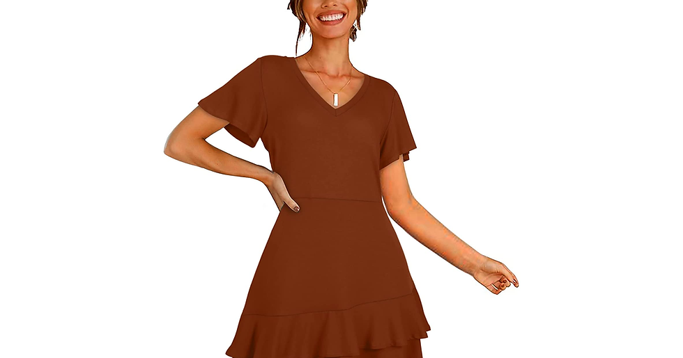Thumbnail: Aokosor Dresses for Women V Neck T Shirt Dress Ladies Flutter Sleeve Mini Ruffle