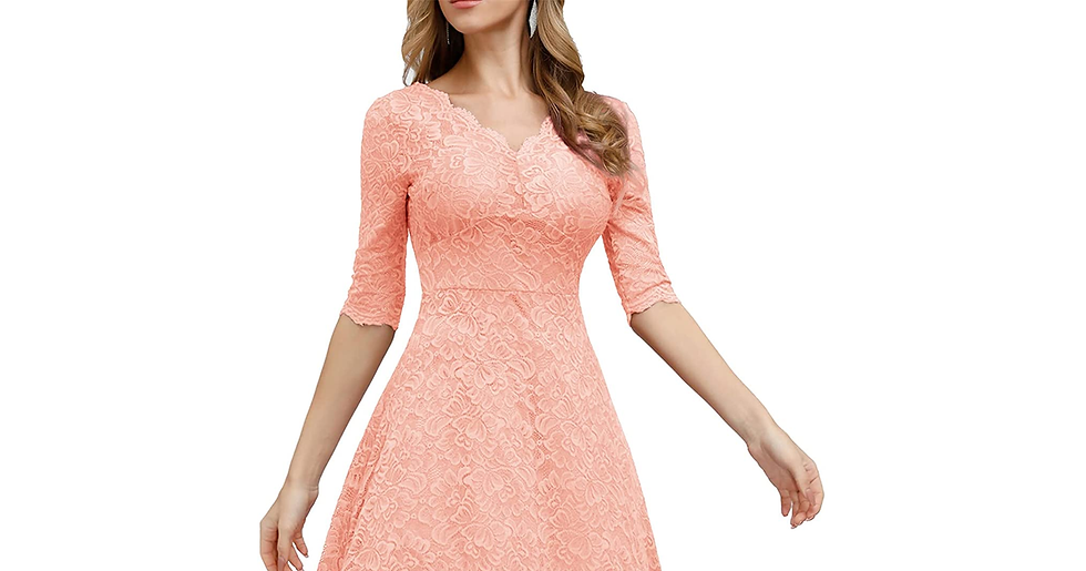 Thumbnail: JASAMBAC Women'S V Neck Lace Vintage Formal Wedding Guest Cocktail Party Dress