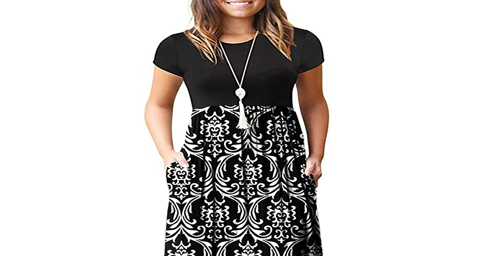 Thumbnail: GRECERELLE Womens Maxi Dress Ladies' Summer Casual Short Sleeve Long Dresses wit