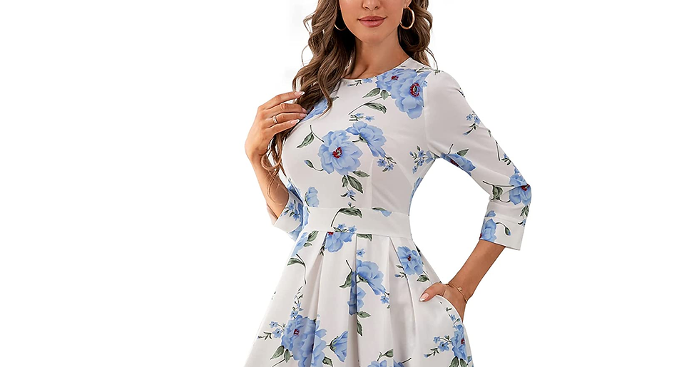 Thumbnail: Enmain Women'S Floral Vintage Dress Elegant Midi Evening Dress 3/4 Sleeves with 