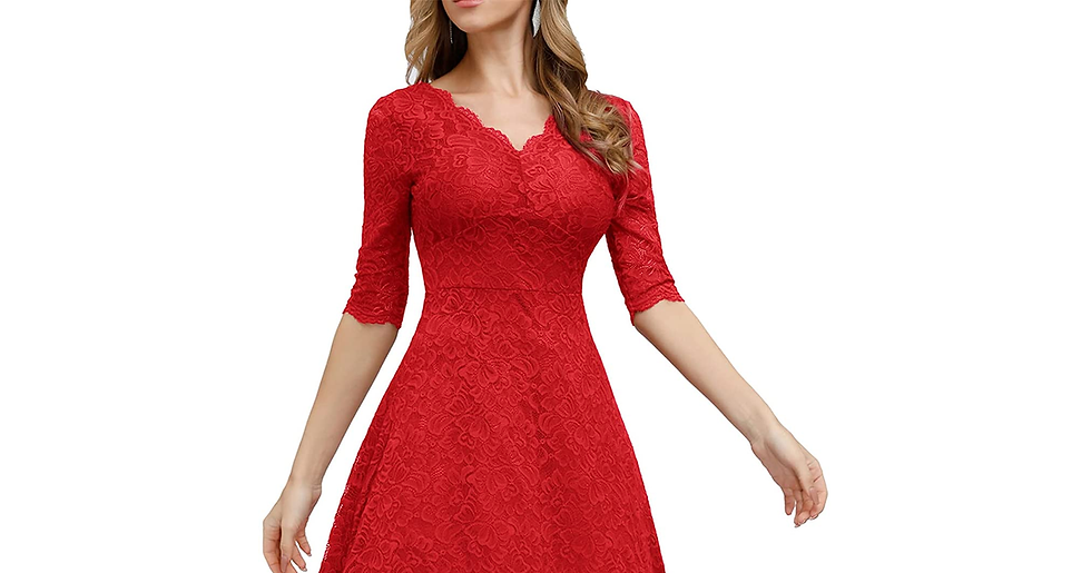 Thumbnail: JASAMBAC Women'S V Neck Lace Vintage Formal Wedding Guest Cocktail Party Dress