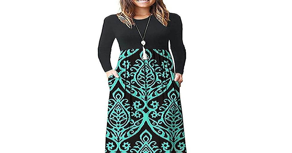 Thumbnail: AUSELILY Women Long Sleeve Loose Plain plus Size Maxi Dresses Casual Long Dresse