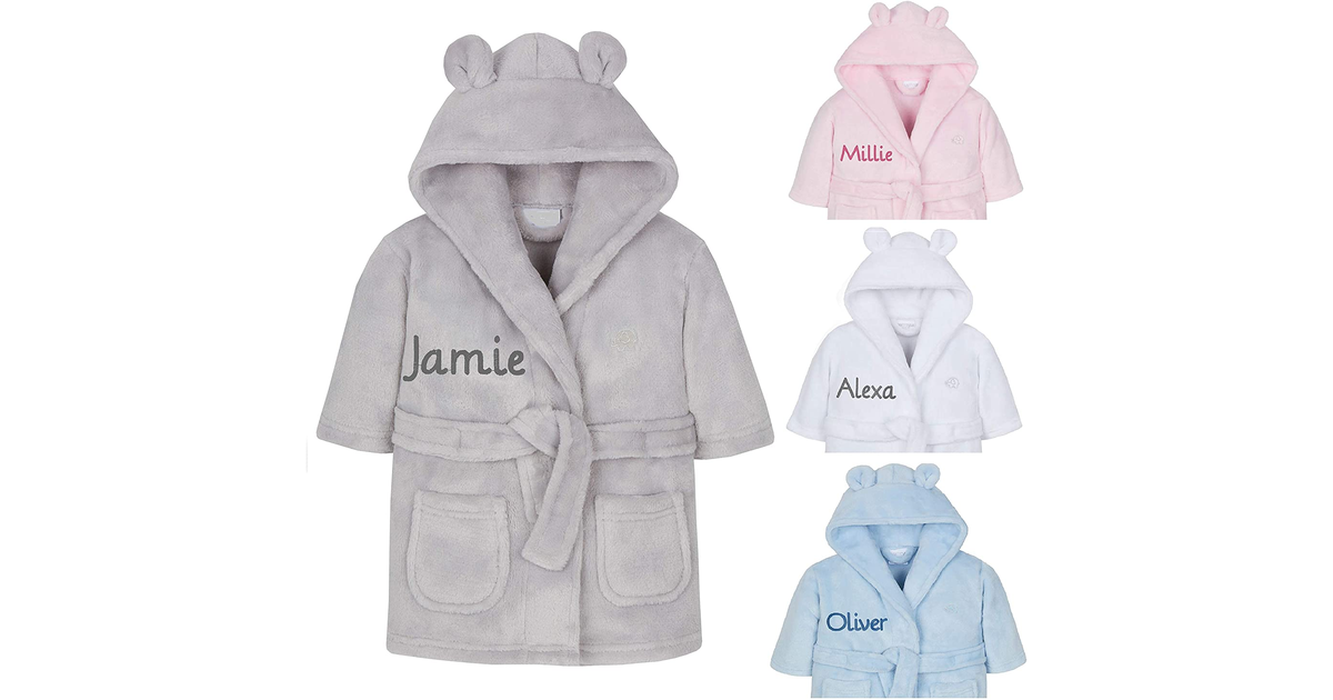 Personalised Embroidered Baby Bath Robe Dressing Gown Soft Gift Pink/Blue/White