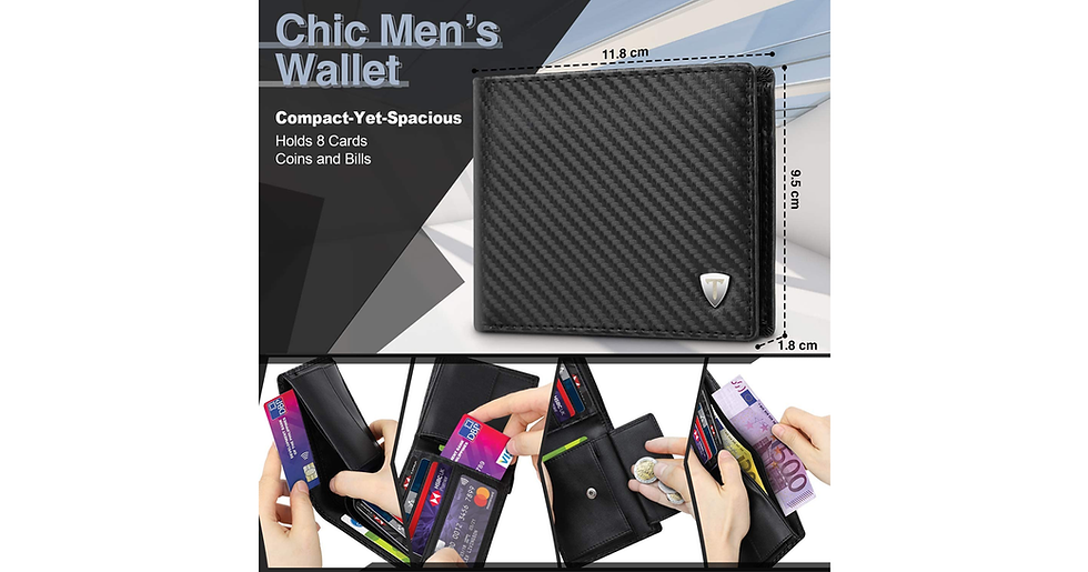 Thumbnail: TEEHON® Wallets Mens, Leather Wallet, RFID Blocking Wallet, Carbon Fibre Bifold 