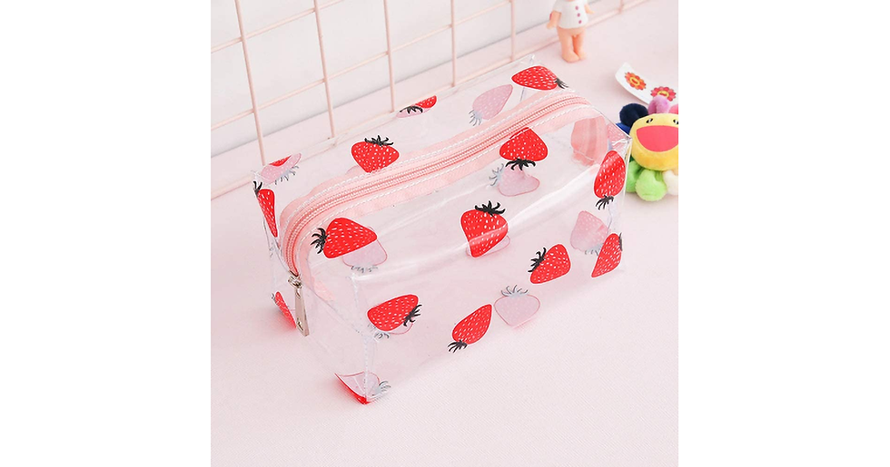 Thumbnail: 2 Pcs Clear Pencil Case, Fruit Cosmetic Bag PVC Makeup Travel Wash Pouch with Av