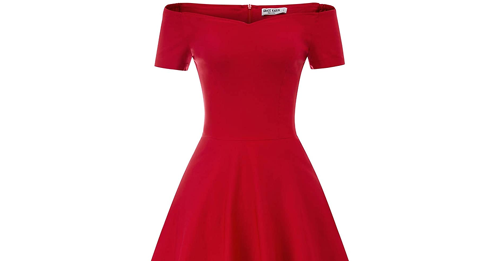 Thumbnail: GRACE KARIN Women 50S Vintage Hepburn Retro off Shoulder A-Line Dress Stretchy S