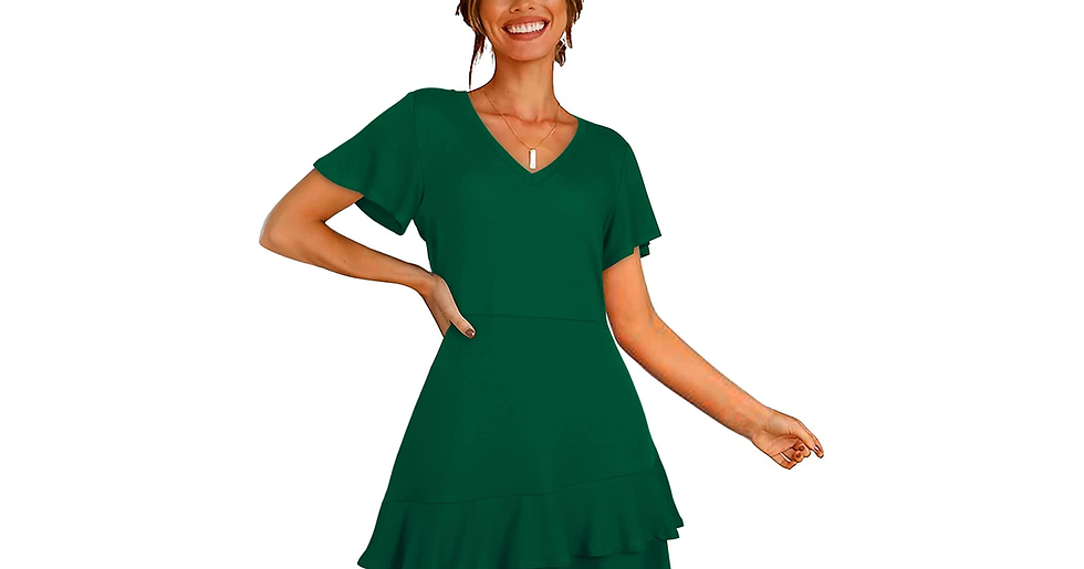 Thumbnail: Aokosor Dresses for Women V Neck T Shirt Dress Ladies Flutter Sleeve Mini Ruffle