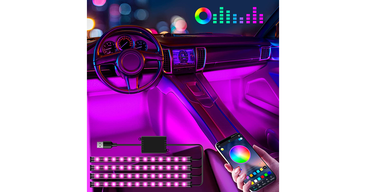 Winzwon Car LED Interior Lights, 4 Pcs Car LED Strip Light Car Accessories with