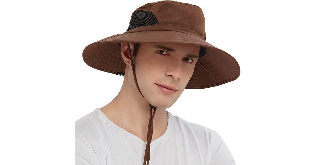 EINSKEY Wide Brim Sun Hat Summer UV Protection Beach Hat Showerproof Safari Boonie Hat Foldable Fishing Hat with Adjustable Chin Strap and Breathable Mesh Crown