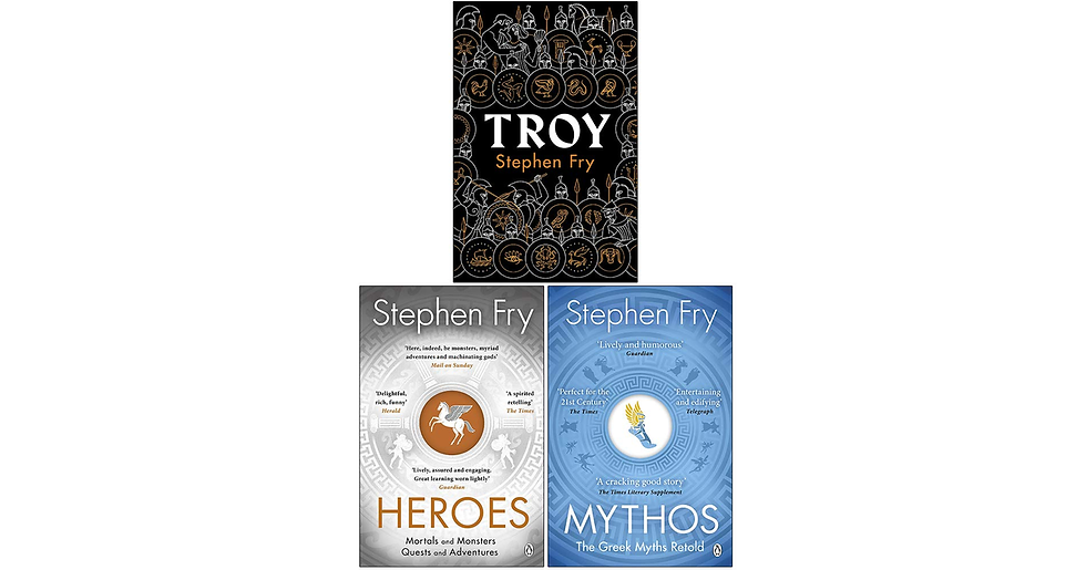 Stephen Fry Greek Myths Series Collection 3 Books Set (Troy, Heroes, Mythos)